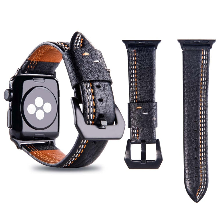 Lisslune | For Apple Watch Series 3 & 2 & 1 42mm Tiga striped pattern PU leather watch band (Black)