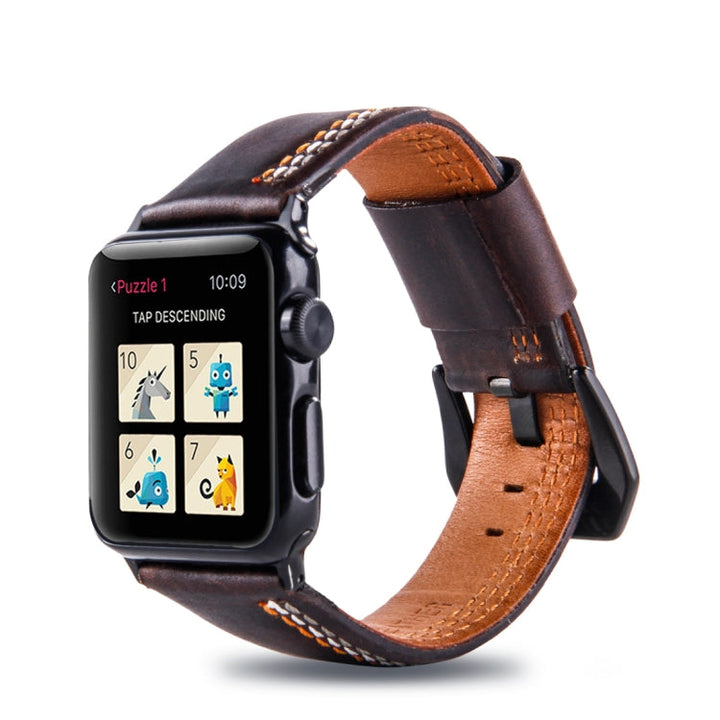 Lisslune | For Apple Watch Series 3 & 2 & 1 42mm Tiga Line Pattern PU Leather Strap (Coffee)