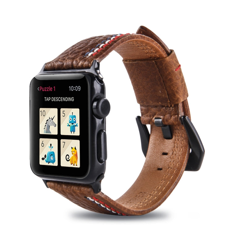 Lisslune | For Apple Watch Series 3 & 2 & 1 42mm Tiga Line Pattern PU Leather Strap (Brown)