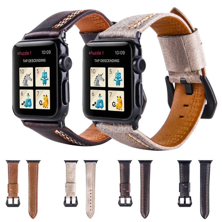 Lisslune | For Apple Watch Series 3 & 2 & 1 42mm Tiga Line Pattern PU Leather Strap (Coffee)