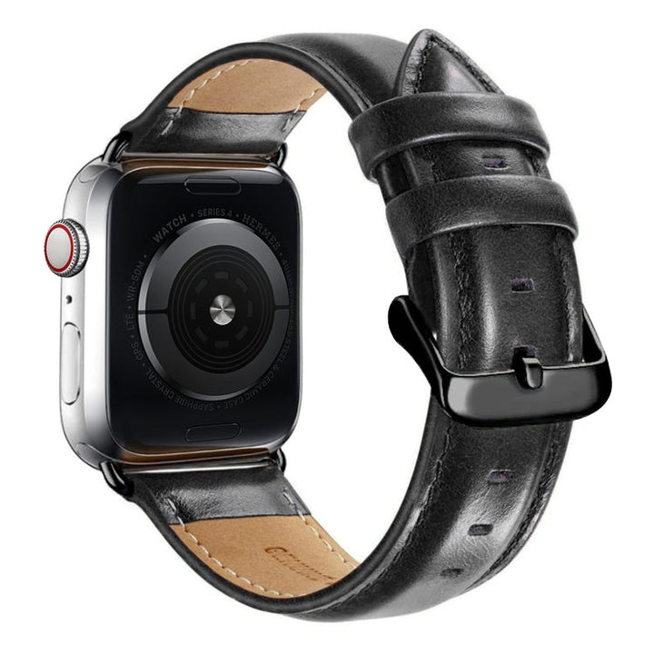 Lisslune | Black Buckle Leather Watch Band for Apple Watch Series 10 42mm / 9&8&7 41mm / SE 3&SE 2&6&SE&5&4 40mm / 3&2&1 38mm (Black)