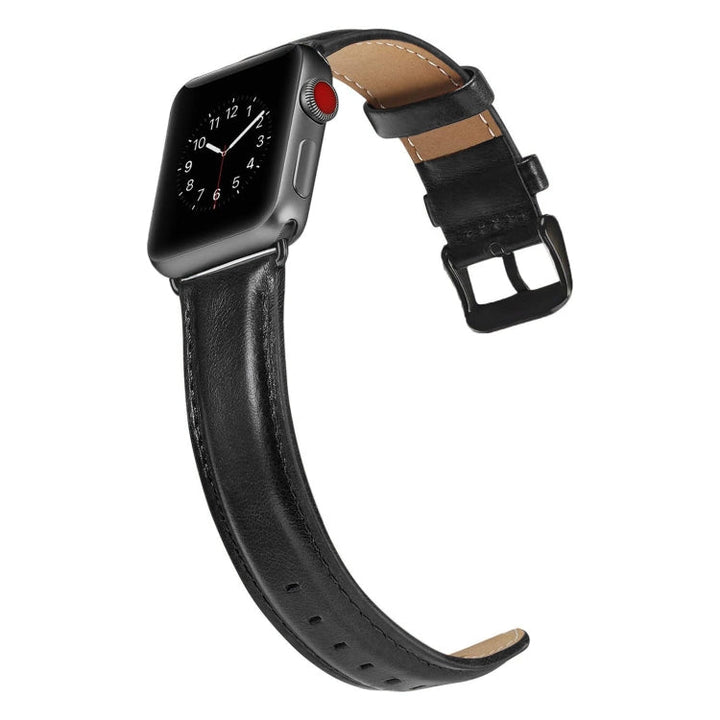 Lisslune | Black Buckle Leather Watch Band for Apple Watch Series 10 42mm / 9&8&7 41mm / SE 3&SE 2&6&SE&5&4 40mm / 3&2&1 38mm (Black)