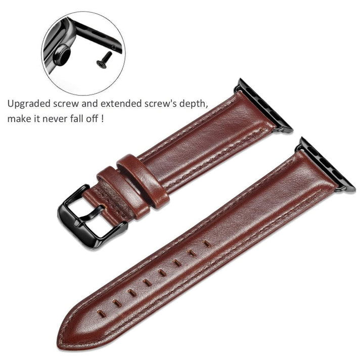 Lisslune | Black Buckle Leather Watch Band for Apple Watch Series 10 42 mm / 9&8&7 41 mm / SE 3&SE 2&6&SE&5&4 40 mm / 3&2&1 38 mm (Dark Brown)