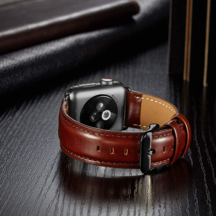Lisslune | Black Buckle Leather Watch Band for Apple Watch Series 10 42 mm / 9&8&7 41 mm / SE 3&SE 2&6&SE&5&4 40 mm / 3&2&1 38 mm (Dark Brown)