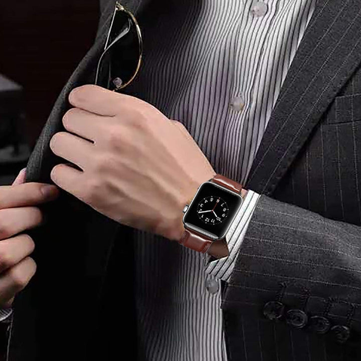 Lisslune | Black Buckle Leather Watch Band for Apple Watch Series 10 42 mm / 9&8&7 41 mm / SE 3&SE 2&6&SE&5&4 40 mm / 3&2&1 38 mm (Dark Brown)