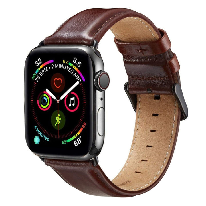 Lisslune | Black Buckle Leather Watch Band for Apple Watch Series 10 42 mm / 9&8&7 41 mm / SE 3&SE 2&6&SE&5&4 40 mm / 3&2&1 38 mm (Dark Brown)