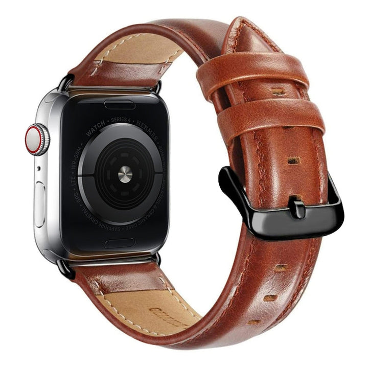 Lisslune | Black Buckle Leather Watch Strap for Apple Watch Series 10 42mm / 9&8&7 41mm / SE 3&SE 2&6&SE&5&4 40mm / 3&2&1 38mm (Brown)