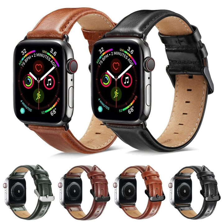 Lisslune | Black Buckle Leather Watch Band for Apple Watch Series 10 42mm / 9&8&7 41mm / SE 3&SE 2&6&SE&5&4 40mm / 3&2&1 38mm (Black)