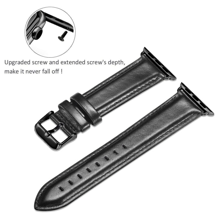 Lisslune | Black Buckle Leather Watch Strap for Apple Watch Ultra 49 mm & Watch Ultra 2 49 mm / Series 10 46 mm / 9 & 8 & 7 45 mm / SE 3 & SE 2 & 6 & SE & 5 & 4 44 mm / 3 & 2 & 1 42 mm (Black)