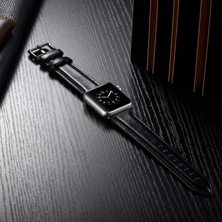 Lisslune | Black Buckle Leather Watch Strap for Apple Watch Ultra 49 mm & Watch Ultra 2 49 mm / Series 10 46 mm / 9 & 8 & 7 45 mm / SE 3 & SE 2 & 6 & SE & 5 & 4 44 mm / 3 & 2 & 1 42 mm (Black)
