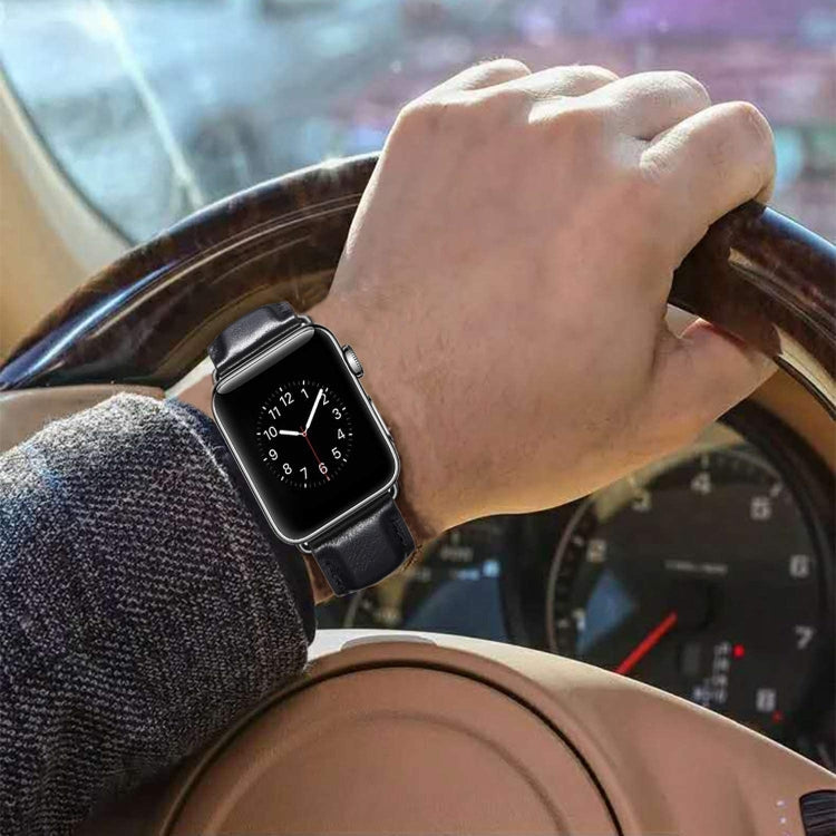 Lisslune | Black Buckle Leather Watch Strap for Apple Watch Ultra 49 mm & Watch Ultra 2 49 mm / Series 10 46 mm / 9 & 8 & 7 45 mm / SE 3 & SE 2 & 6 & SE & 5 & 4 44 mm / 3 & 2 & 1 42 mm (Black)