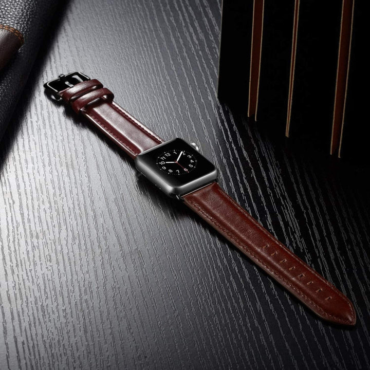Lisslune | Black buckle leather strap for Apple Watch Ultra 49mm & Watch Ultra 2 49mm / Series 10 46mm / 9 & 8 & 7 45mm / SE 3 & SE 2 & 6 & SE & 5 & 4 44mm / 3 & 2 & 1 42mm (Dark brown)