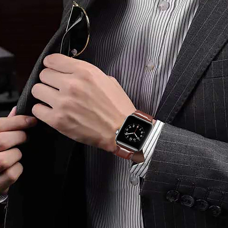Lisslune | Black buckle leather strap for Apple Watch Ultra 49mm & Watch Ultra 2 49mm / Series 10 46mm / 9 & 8 & 7 45mm / SE 3 & SE 2 & 6 & SE & 5 & 4 44mm / 3 & 2 & 1 42mm (Dark brown)