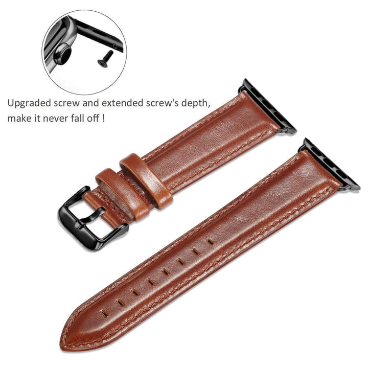 Lisslune | Black Buckle Leather Watch Strap for Apple Watch Ultra 49mm & Watch Ultra 2 49mm / Series 10 46mm / 9 & 8 & 7 45mm / SE 3 & SE 2 & 6 & SE & 5 & 4 44mm / 3 & 2 & 1 42mm (Brown)