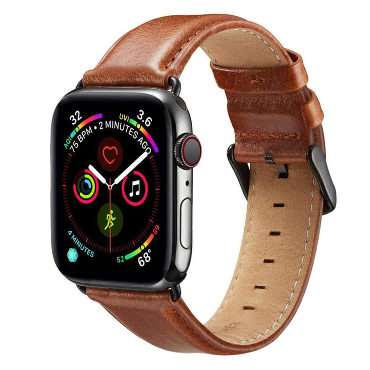Lisslune | Black Buckle Leather Watch Strap for Apple Watch Ultra 49mm & Watch Ultra 2 49mm / Series 10 46mm / 9 & 8 & 7 45mm / SE 3 & SE 2 & 6 & SE & 5 & 4 44mm / 3 & 2 & 1 42mm (Brown)