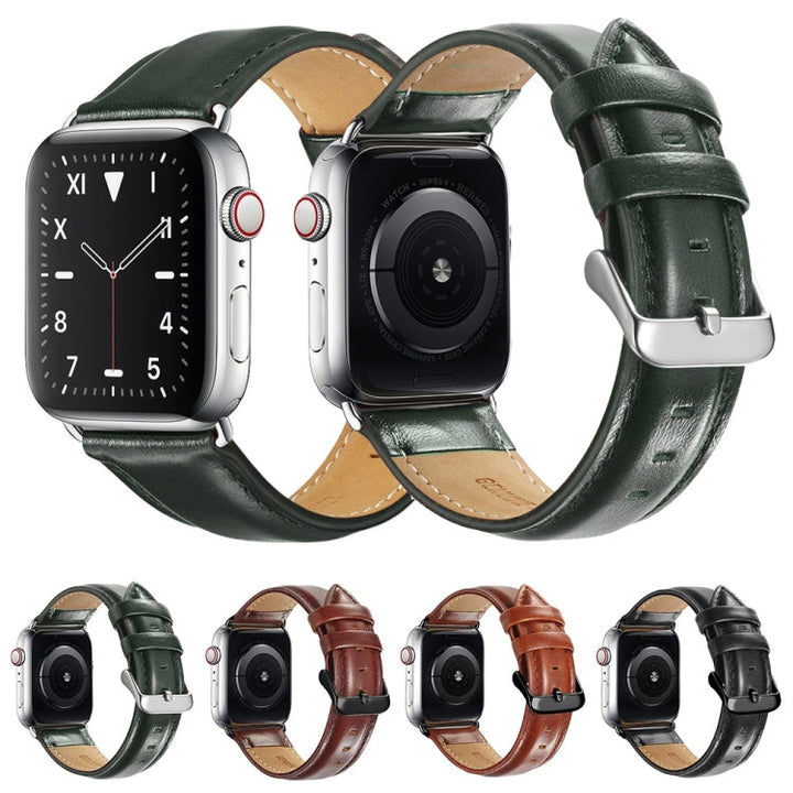 Lisslune | Black Buckle Leather Watch Strap for Apple Watch Ultra 49 mm & Watch Ultra 2 49 mm / Series 10 46 mm / 9 & 8 & 7 45 mm / SE 3 & SE 2 & 6 & SE & 5 & 4 44 mm / 3 & 2 & 1 42 mm (Black)