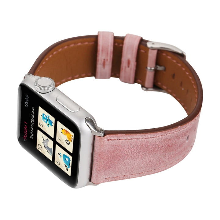 Lisslune | For Apple Watch Series 10 42mm / 9&8&7 41mm / SE 3&SE 2&6&SE&5&4 40mm / 3&2&1 38mm Fresh Style Leather Watch Band (Pink)