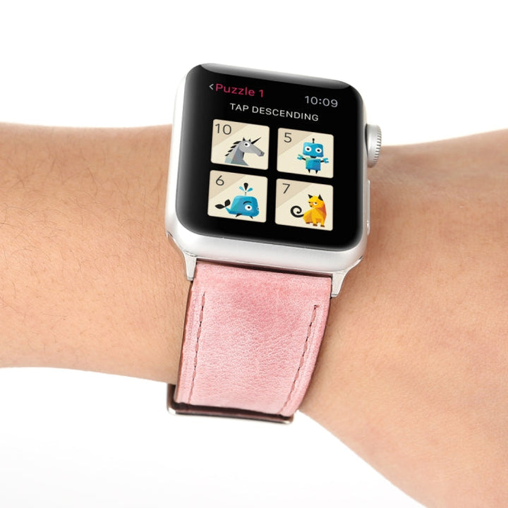 Lisslune | For Apple Watch Series 10 42mm / 9&8&7 41mm / SE 3&SE 2&6&SE&5&4 40mm / 3&2&1 38mm Fresh Style Leather Watch Band (Pink)