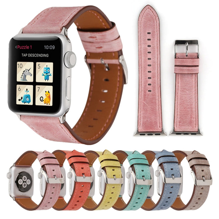 Lisslune | For Apple Watch Series 10 42mm / 9&8&7 41mm / SE 3&SE 2&6&SE&5&4 40mm / 3&2&1 38mm Fresh Style Leather Strap (Yellow)