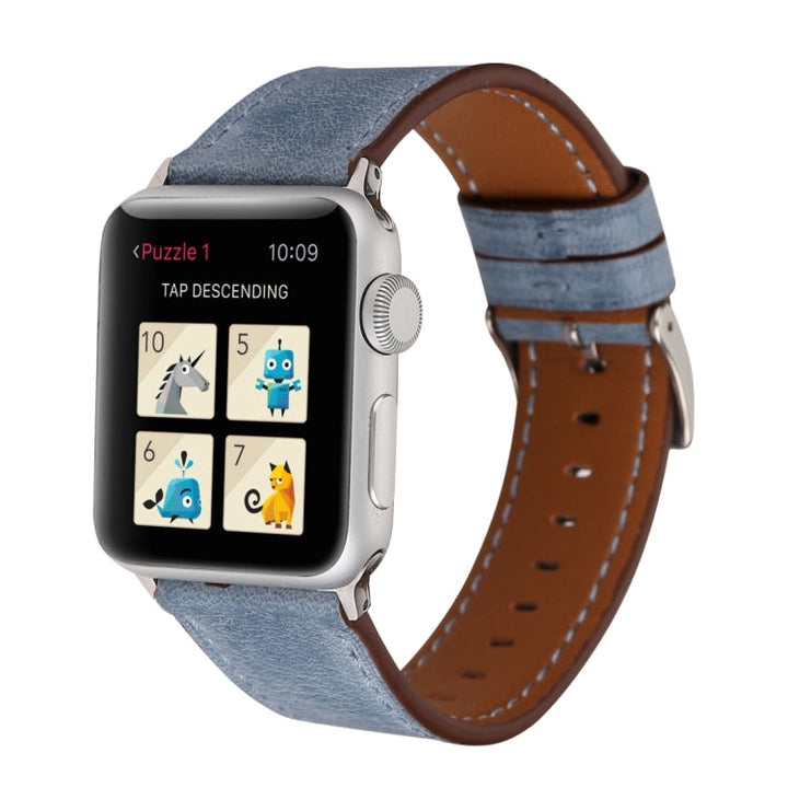Lisslune | For Apple Watch Ultra 49mm & Watch Ultra 2 49mm / Series 10 46mm / 9 & 8 & 7 45mm / SE 3 & SE 2 & 6 & SE & 5 & 4 44mm / 3 & 2 & 1 42mm Fresh Style Leather Watch Band (Blue)