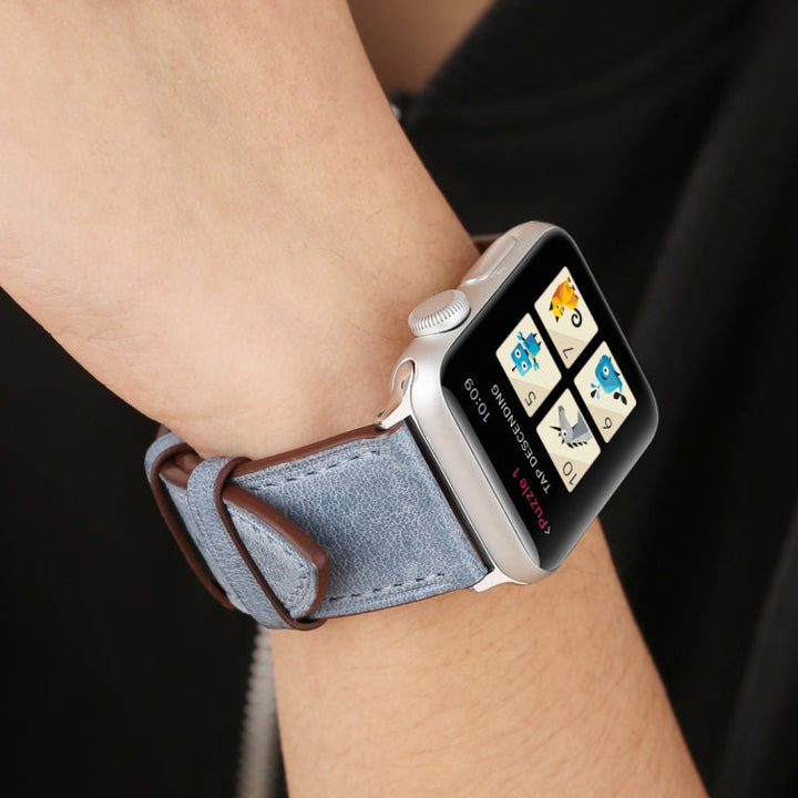Lisslune | For Apple Watch Ultra 49mm & Watch Ultra 2 49mm / Series 10 46mm / 9 & 8 & 7 45mm / SE 3 & SE 2 & 6 & SE & 5 & 4 44mm / 3 & 2 & 1 42mm Fresh Style Leather Watch Band (Blue)