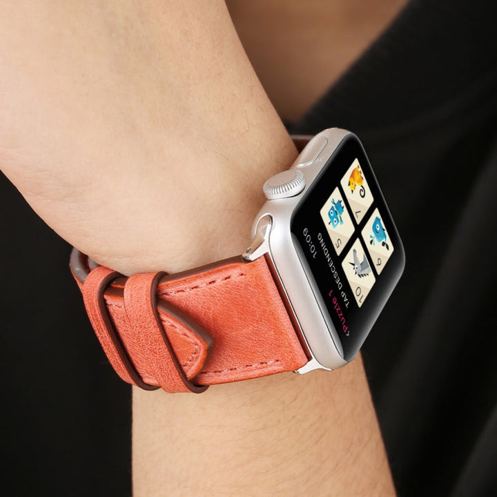 Lisslune | For Apple Watch Ultra 49mm & Watch Ultra 2 49mm / Series 10 46mm / 9 & 8 & 7 45mm / SE 3 & SE 2 & 6 & SE & 5 & 4 44mm / 3 & 2 & 1 42mm Fresh Style Leather Watch Band (Red)