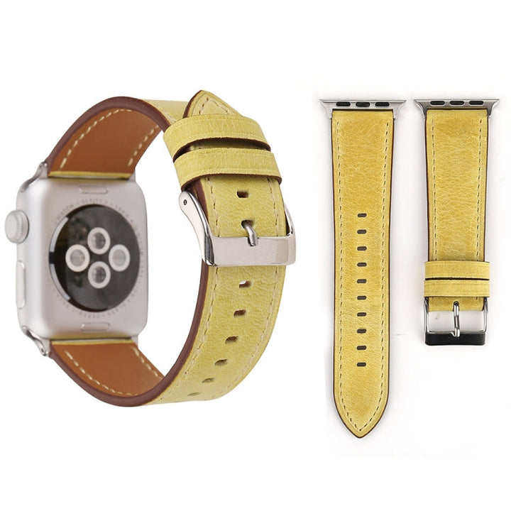 Lisslune | For Apple Watch Ultra 49mm & Watch Ultra 2 49mm / Series 10 46mm / 9 & 8 & 7 45mm / SE 3 & SE 2 & 6 & SE & 5 & 4 44mm / 3 & 2 & 1 42mm Fresh Style Leather Watch Strap (Yellow)