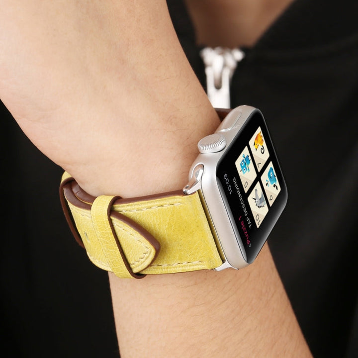Lisslune | For Apple Watch Ultra 49mm & Watch Ultra 2 49mm / Series 10 46mm / 9 & 8 & 7 45mm / SE 3 & SE 2 & 6 & SE & 5 & 4 44mm / 3 & 2 & 1 42mm Fresh Style Leather Watch Strap (Yellow)