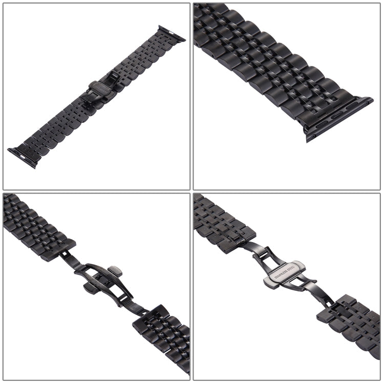 Lisslune | 22 mm Men's Hidden Butterfly Buckle 7 Pearls Stainless Steel Bracelet for Apple Watch 38 mm (Black)