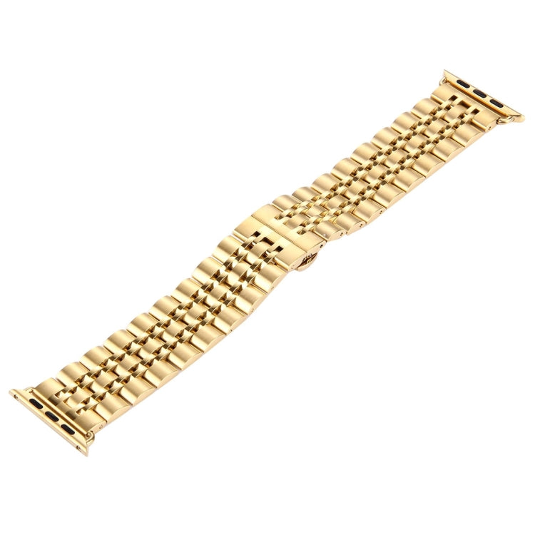 Lisslune | 22mm Men's hidden butterfly buckle 7 pearls stainless steel watch band for Apple Watch 38mm (Gold)