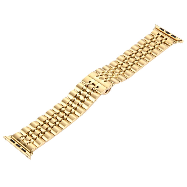 Lisslune | 22mm Men's hidden butterfly buckle 7 pearls stainless steel watch band for Apple Watch 38mm (Gold)