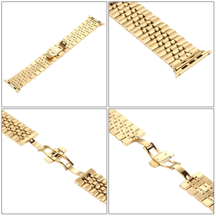 Lisslune | 22mm Men's hidden butterfly buckle 7 pearls stainless steel watch band for Apple Watch 38mm (Gold)