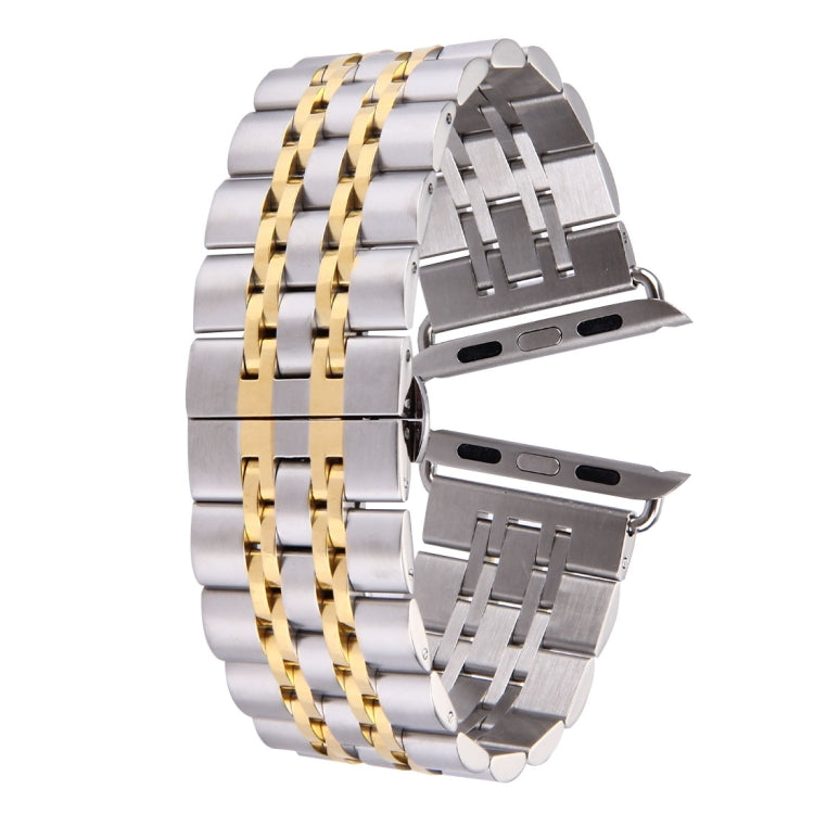 Lisslune | 22mm Men Hidden Butterfly Buckle 7 Beads Stainless Steel Watch Band for Apple Watch 38mm(Silver Gold)