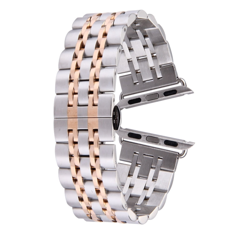 Lisslune | 22mm Men Hidden Butterfly Clasp 7 Beads Stainless Steel Bracelet For Apple Watch 38mm (Silver Rose Gold)