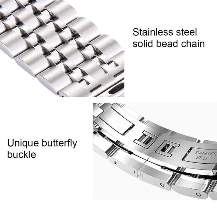 Lisslune | 22mm Men Hidden Butterfly Clasp 7 Beads Stainless Steel Bracelet For Apple Watch 38mm (Silver Rose Gold)