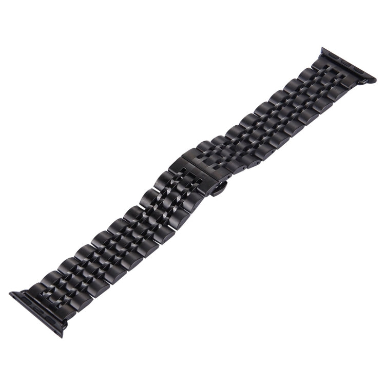 Lisslune | 22 mm Men's Hidden Butterfly Clasp 7 Pearls Stainless Steel Watch Band for Apple Watch 42 mm (Black)