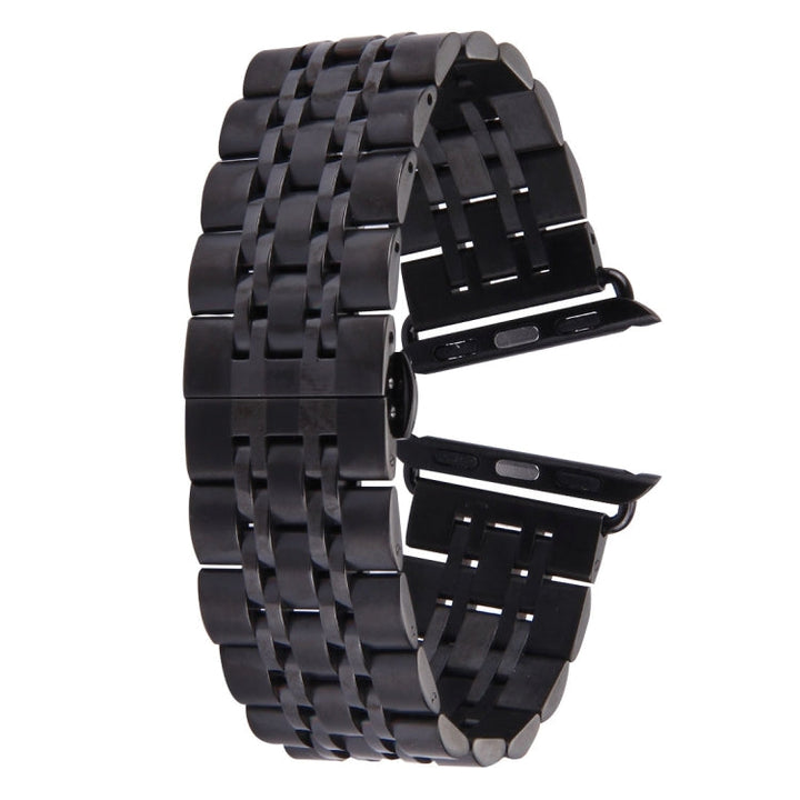 Lisslune | 22 mm Men's Hidden Butterfly Clasp 7 Pearls Stainless Steel Watch Band for Apple Watch 42 mm (Black)