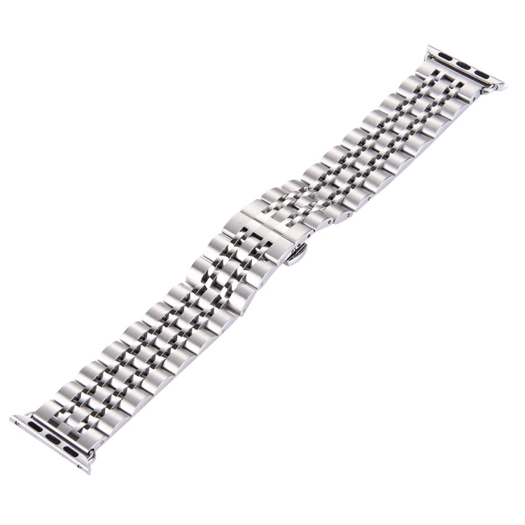 Lisslune | 22mm Men's Hidden Butterfly Buckle 7 Pearl Stainless Steel Watch Strap for Apple Watch 42mm (Silver)