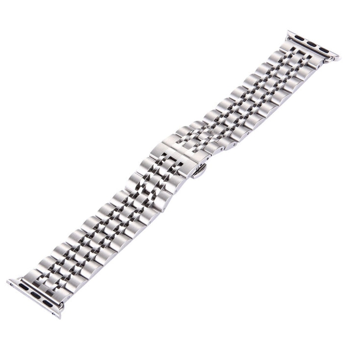 Lisslune | 22mm Men's Hidden Butterfly Buckle 7 Pearl Stainless Steel Watch Strap for Apple Watch 42mm (Silver)