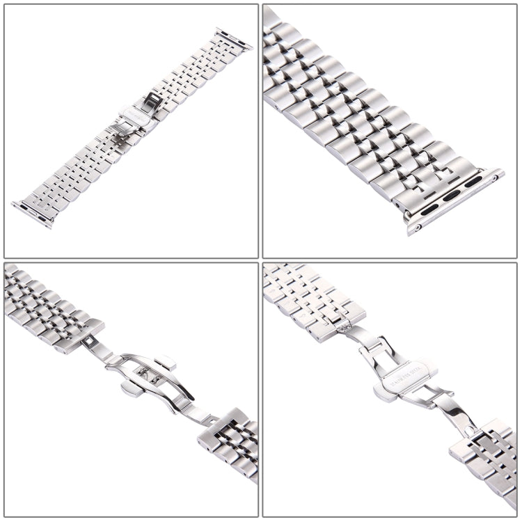 Lisslune | 22mm Men's Hidden Butterfly Buckle 7 Pearl Stainless Steel Watch Strap for Apple Watch 42mm (Silver)