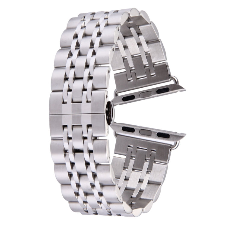 Lisslune | 22mm Men's Hidden Butterfly Buckle 7 Pearl Stainless Steel Watch Strap for Apple Watch 42mm (Silver)