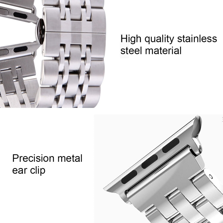 Lisslune | 22mm Men's Hidden Butterfly Buckle 7 Pearl Stainless Steel Watch Strap for Apple Watch 42mm (Silver)