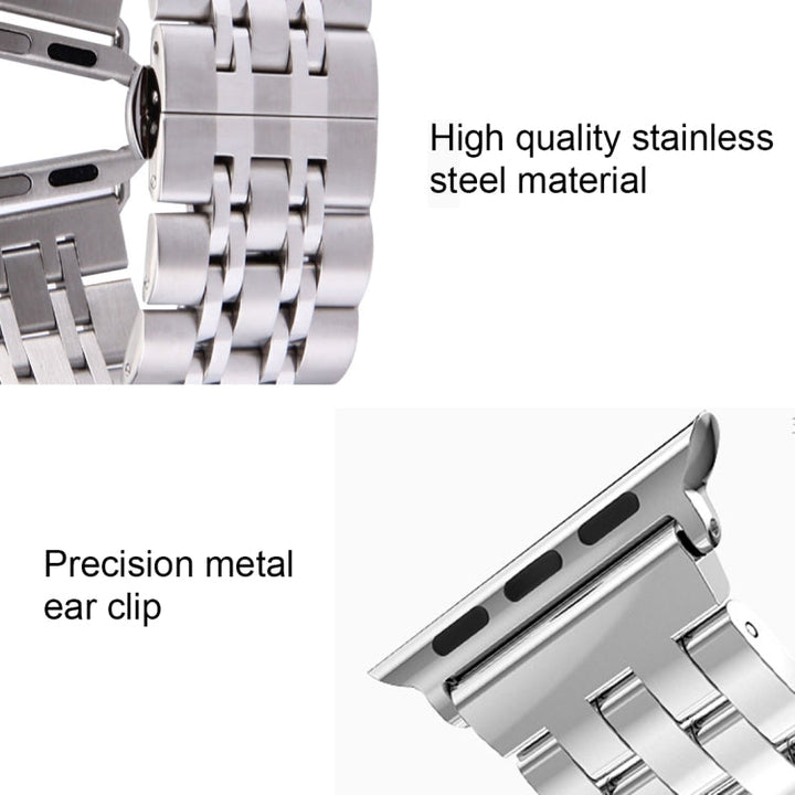 Lisslune | 22mm Men's Hidden Butterfly Buckle 7 Pearl Stainless Steel Watch Strap for Apple Watch 42mm (Silver)