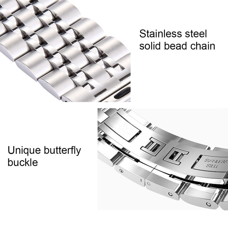Lisslune | 22mm Men's Hidden Butterfly Buckle 7 Pearl Stainless Steel Watch Strap for Apple Watch 42mm (Silver)