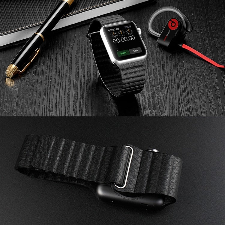Lisslune | For Apple Watch 38mm Loop Magnetic Closure Clasp PU Leather Bracelet (Black)