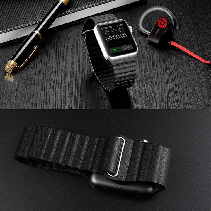 Lisslune | For Apple Watch 38mm Loop Magnetic Closure Clasp PU Leather Bracelet (Black)