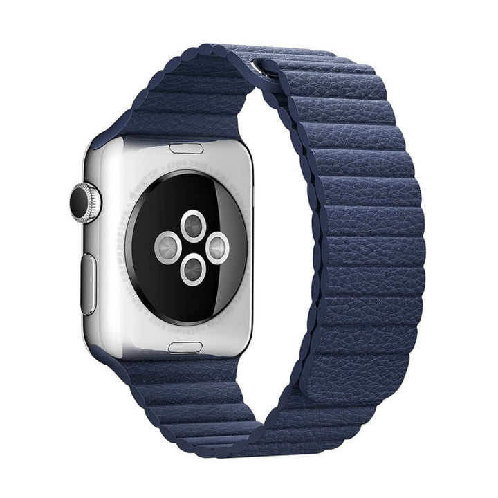 Lisslune | For Apple Watch 38mm Loop Magnetic Closure Buckle PU Leather Watch Band (Dark Blue)