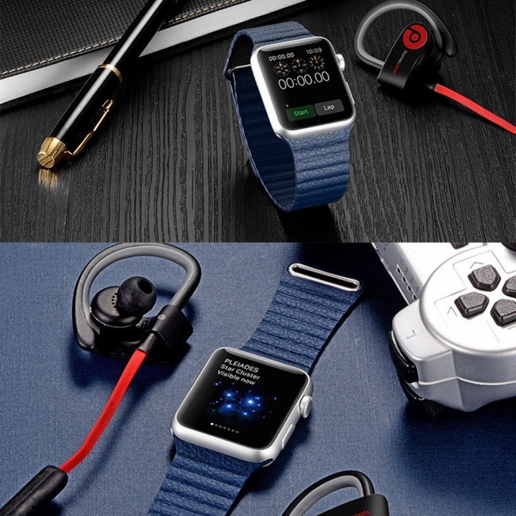 Lisslune | For Apple Watch 42mm Loop Magnet Closure Clasp PU Leather Watch Strap (Dark Blue)