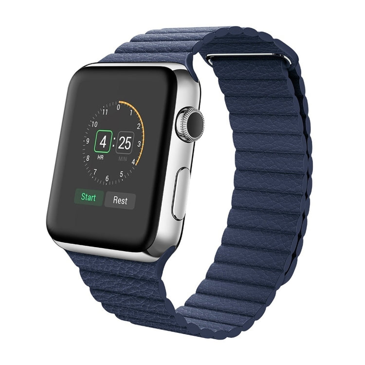 Lisslune | For Apple Watch 42mm Loop Magnet Closure Clasp PU Leather Watch Strap (Dark Blue)