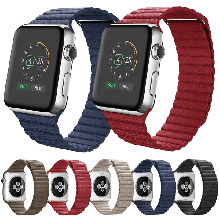 Lisslune | For Apple Watch 42mm Loop Magnetic Closure Clips PU Leather Watch Band (Brown)